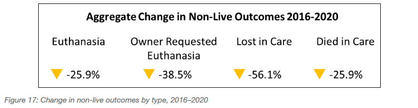 Change in non-live outcomes by type, 2016-2020