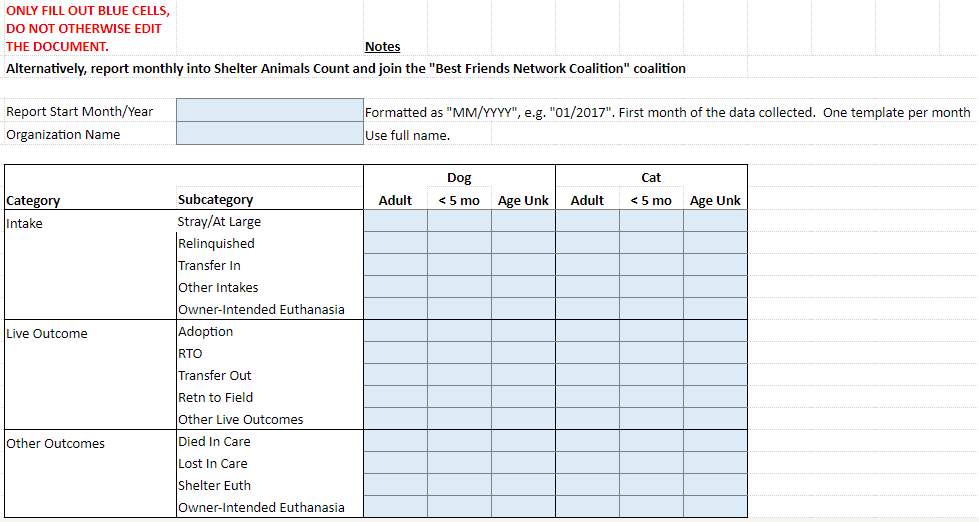 Monthly reporting template