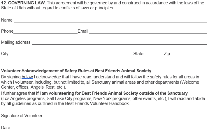 Best Friends Volunteer Agreement page 3