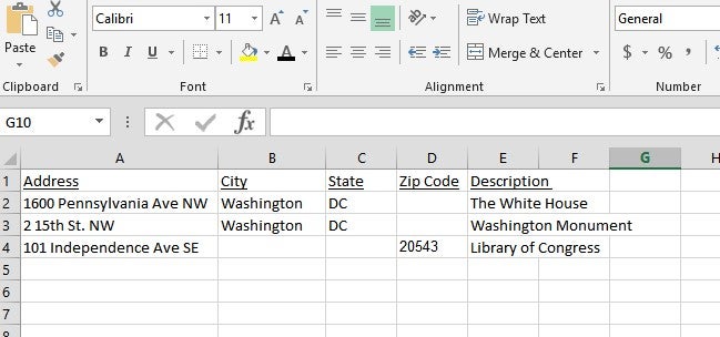 Screen shot of a spreadsheet