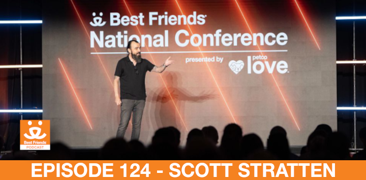Scott Stratten speaking on stage at the 2022 Best Friends National Conference